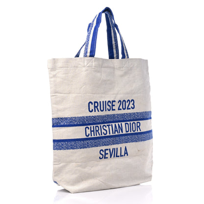 Christian Dior Canvas Print Cruise Tote Ivory Blue 3 of 9