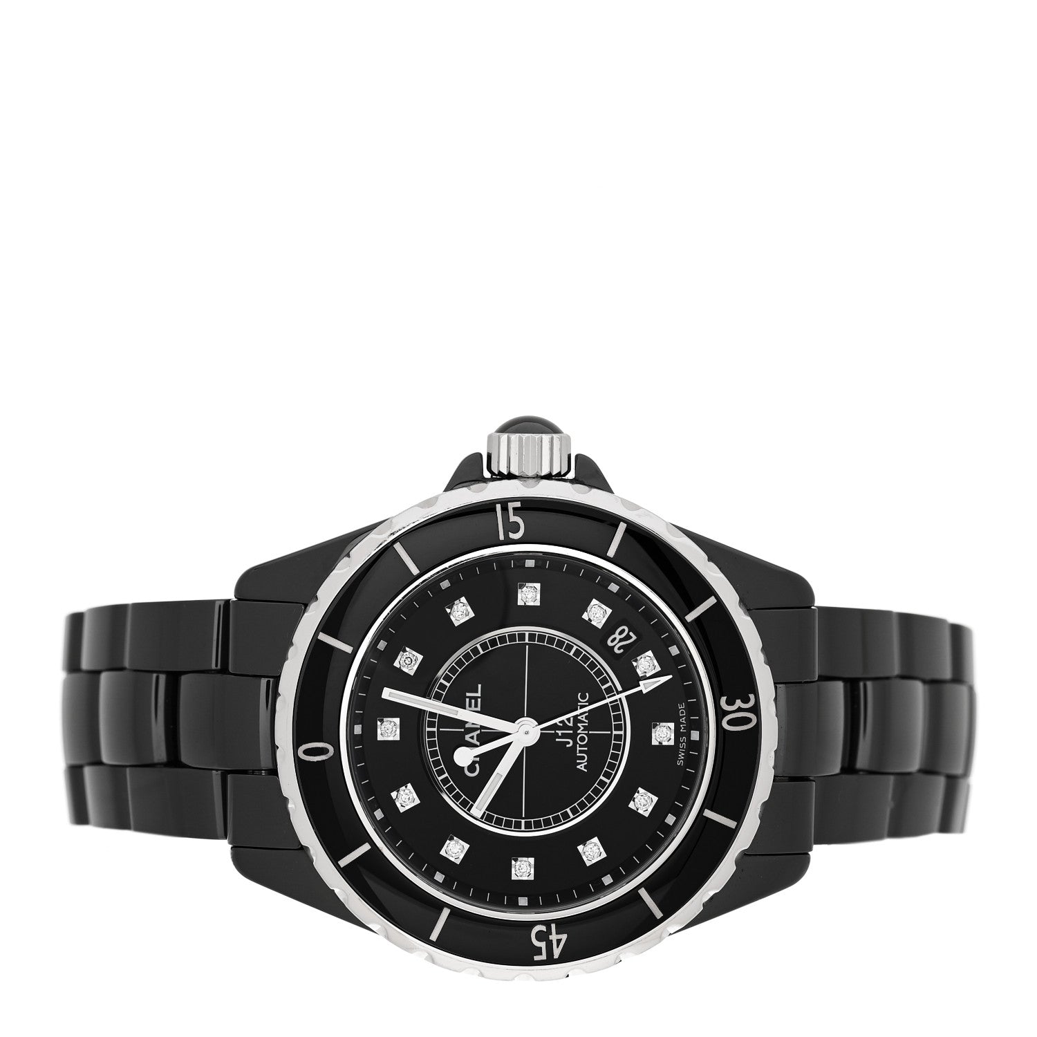 Chanel Stainless Steel Ceramic Diamond 38mm J12 Automatic Watch Black 2 of 4