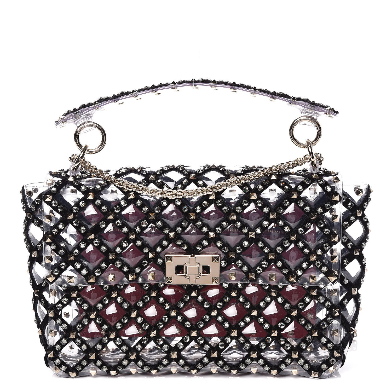 Valentino Garavani PVC Velvet Crystal Embellished Medium Rockstud Spike Shoulder Bag 1 of 13