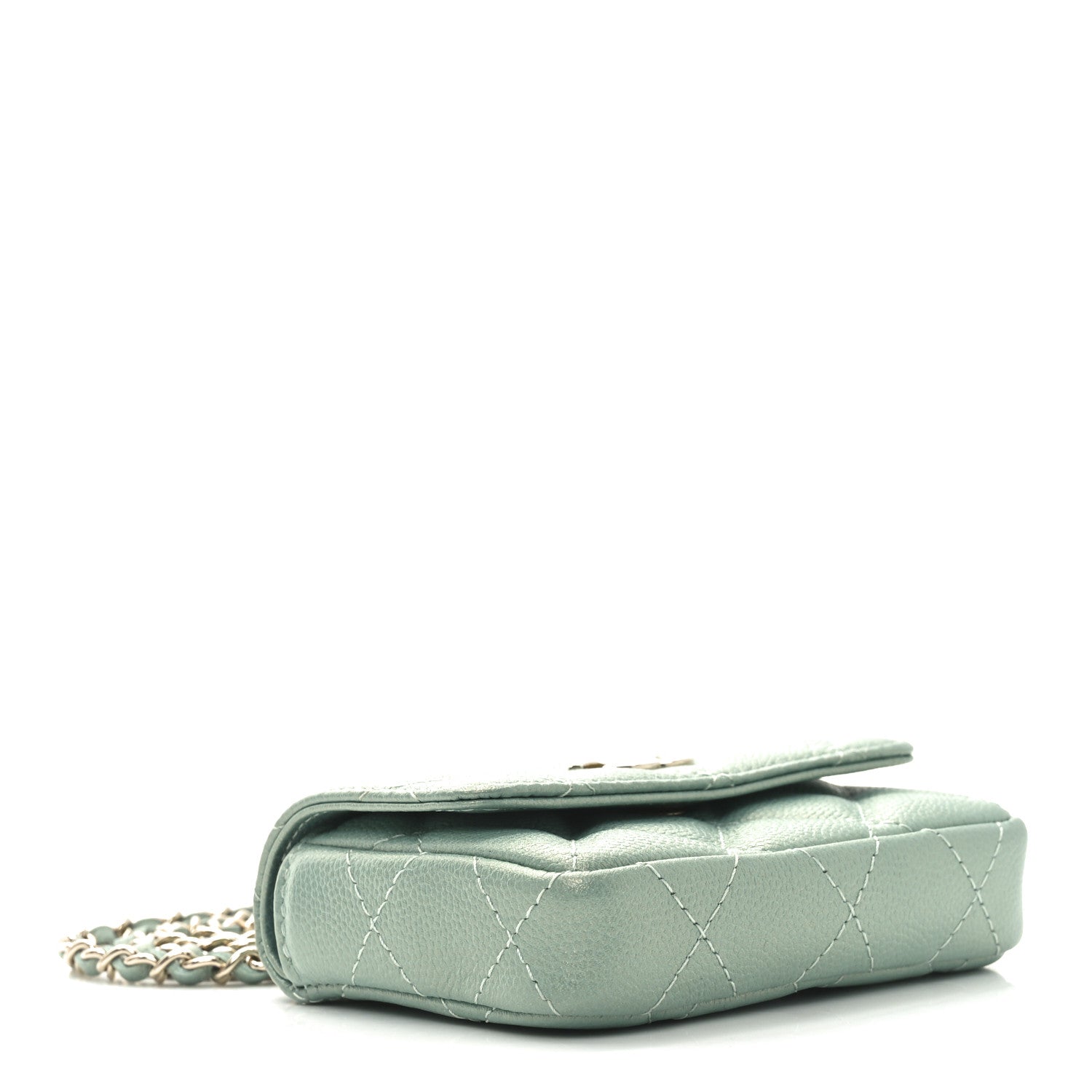 Chanel Iridescent Caviar Quilted Pearl On Top Coin Purse With Chain Light Green 3 of 9