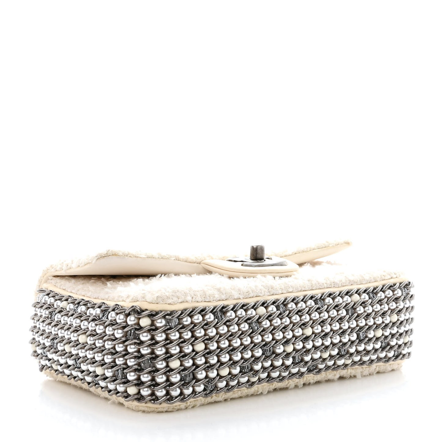 Tweed Quilted Mini Side Pearl Flap Bag Ecru White