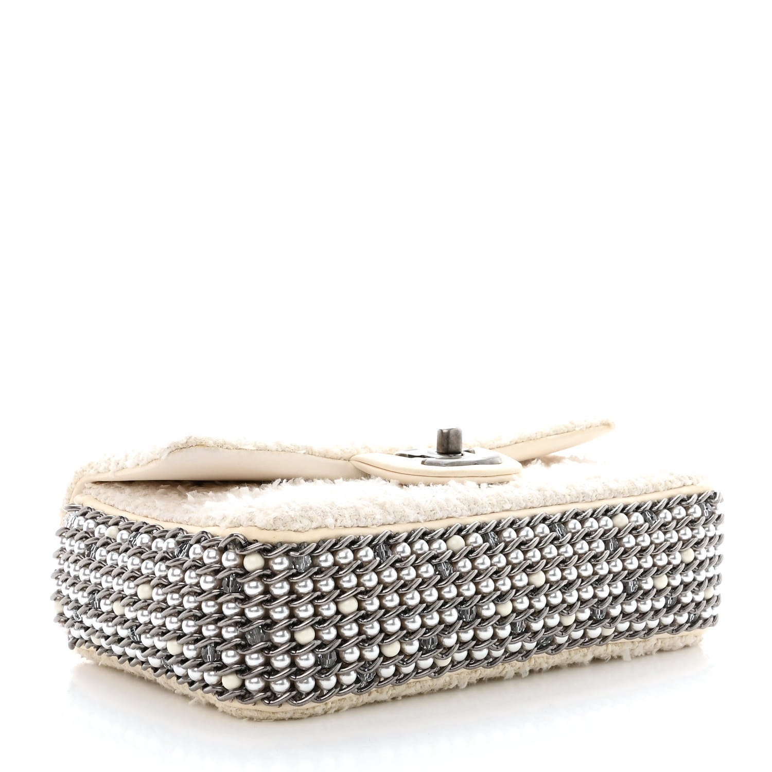 Chanel Tweed Quilted Mini Side Pearl Flap Bag Ecru White 4 of 12