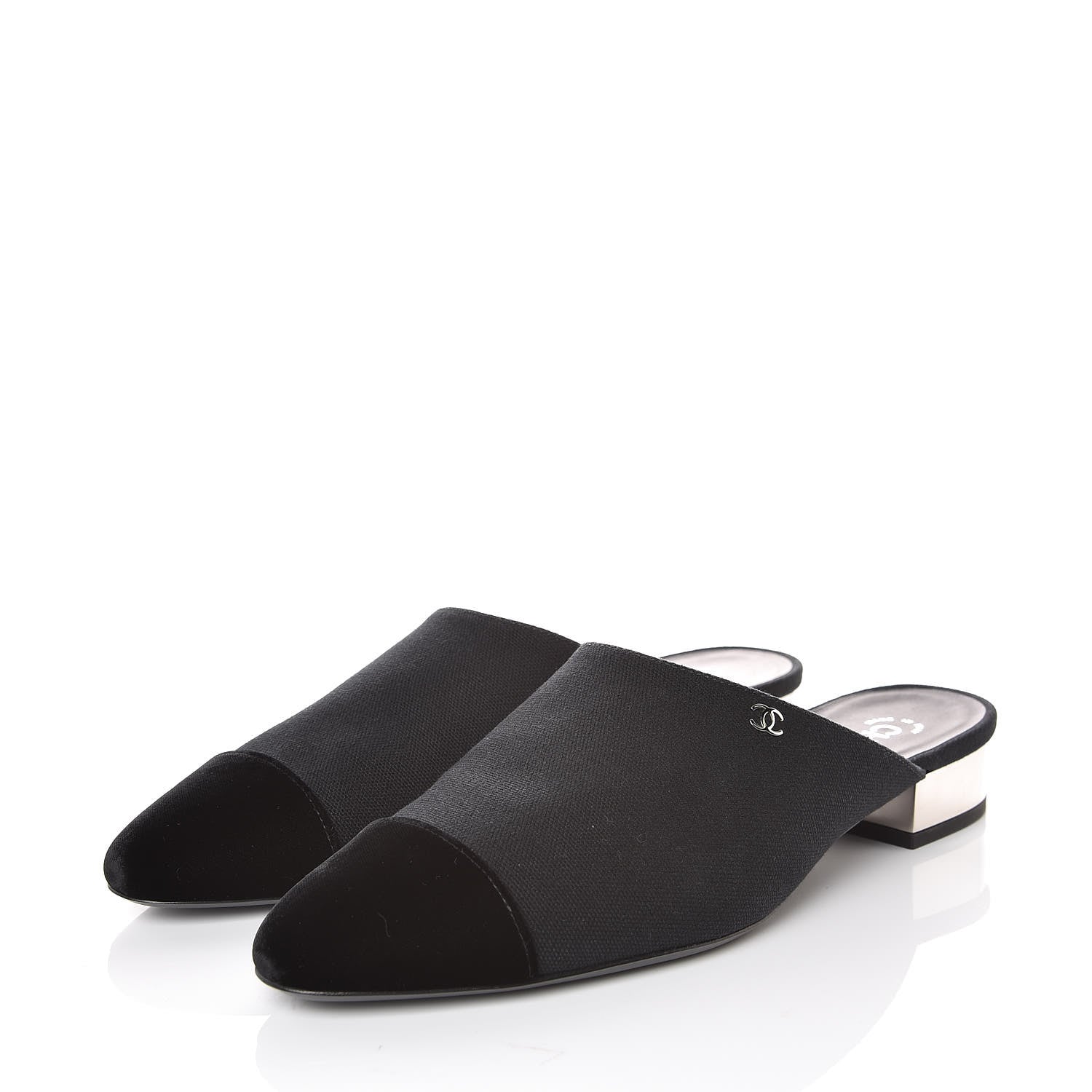 Chanel Fabric Velvet Cap Toe Mules 41 Black 3 of 8