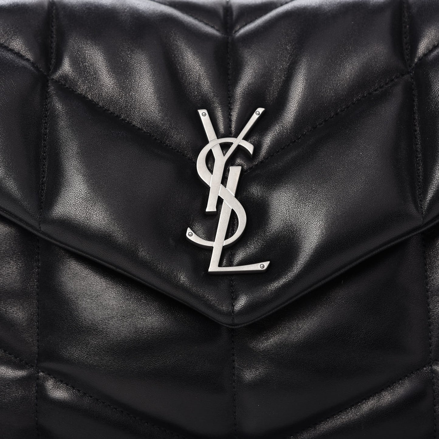 Lambskin Quilted Medium Loulou Puffer Monogram Chain Satchel Black