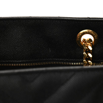 Saint Laurent Grain De Poudre Matelasse Chevron Monogram Shopping Bag Black 10 of 10