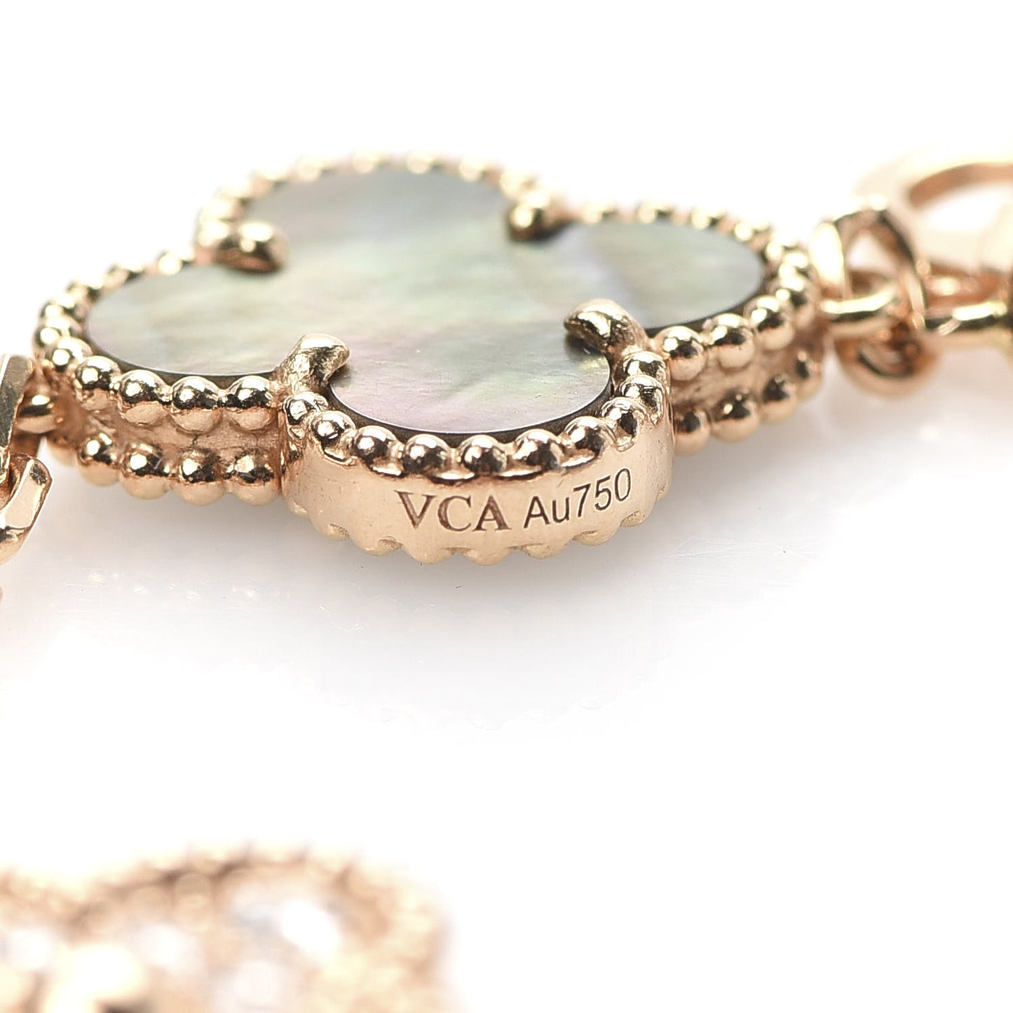 18K Rose Gold Diamond Gray Mother of Pearl 5 Motifs Vintage Alhambra Bracelet