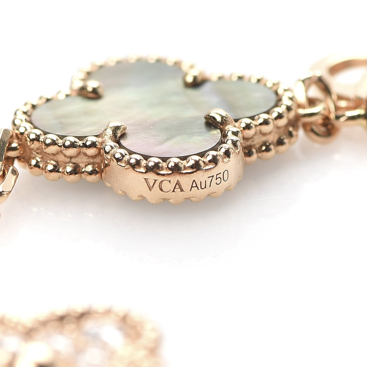 Van Cleef & Arpels 18K Rose Gold Diamond Gray Mother of Pearl 5 Motifs Vintage Alhambra Bracelet 6 of 7