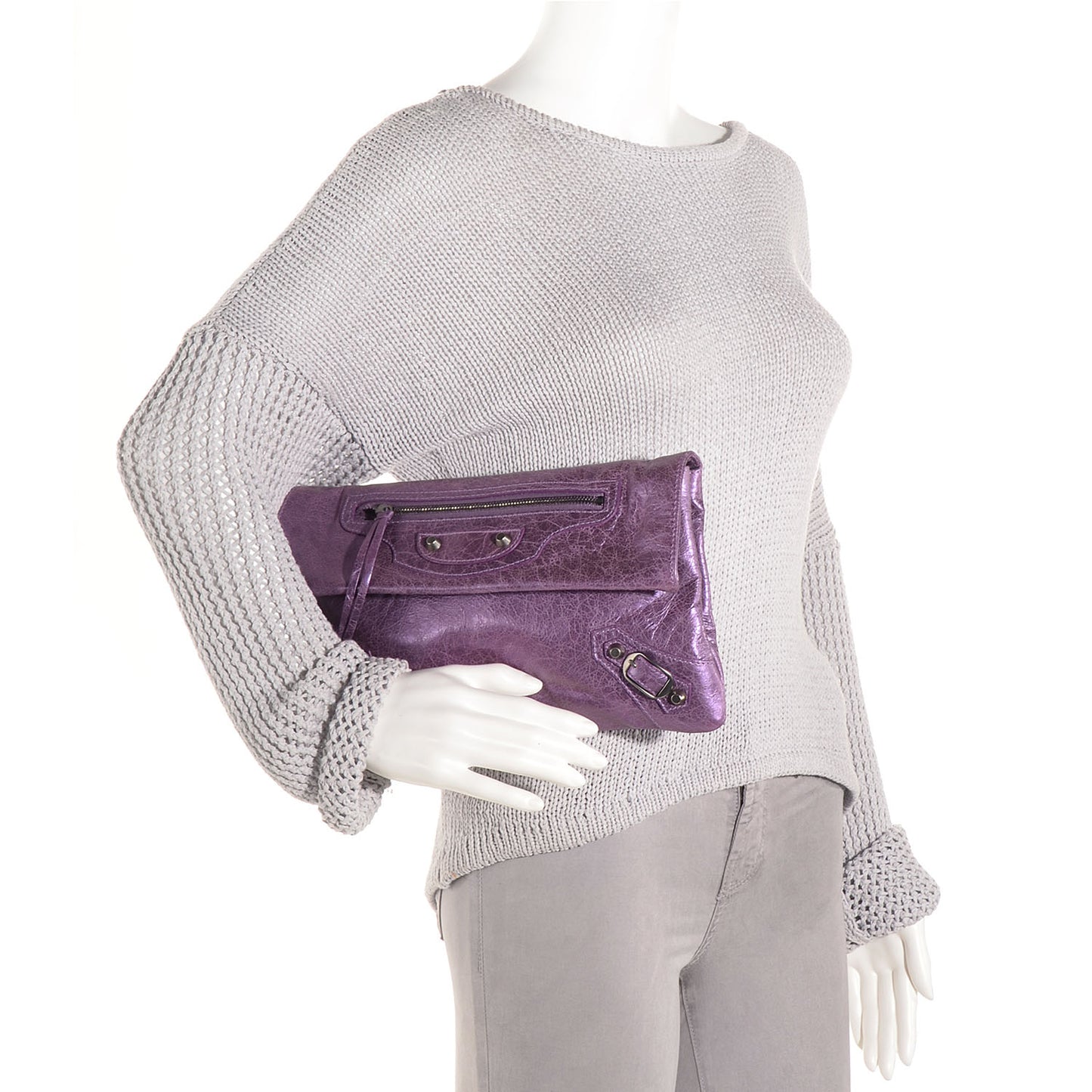 Agneau Envelope Clutch Metallic Purple