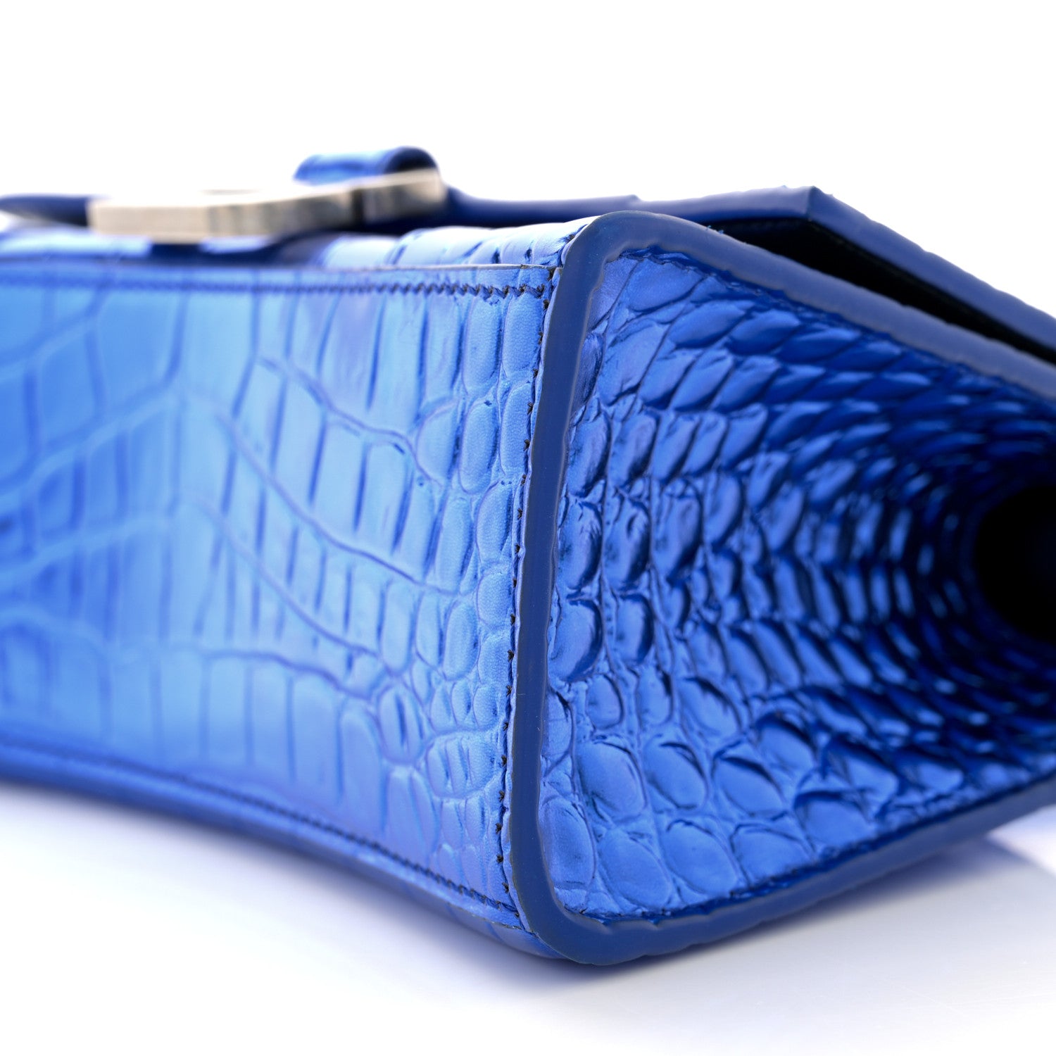 Balenciaga Metallic Shiny Calfskin Crocodile Embossed Hourglass Top Handle Bag XS Royal Blue 11 of 13