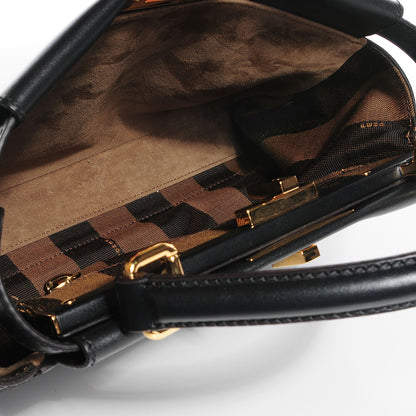 Fendi Vitello Morgan Fabric Jacquard Pequin Medium Peekaboo Iconic Satchel Black Tobacco 5 of 11