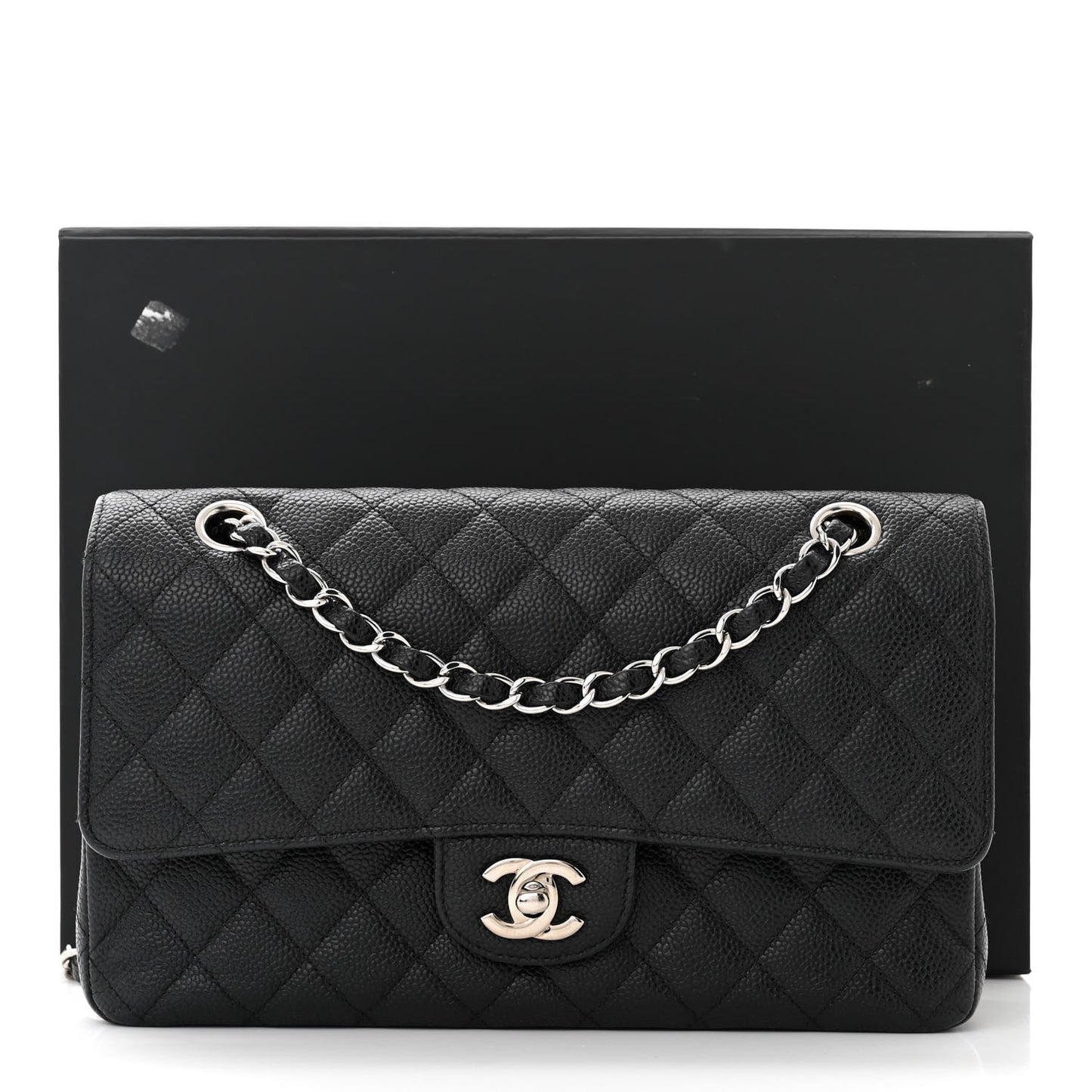 Caviar Quilted Medium Double Flap Black