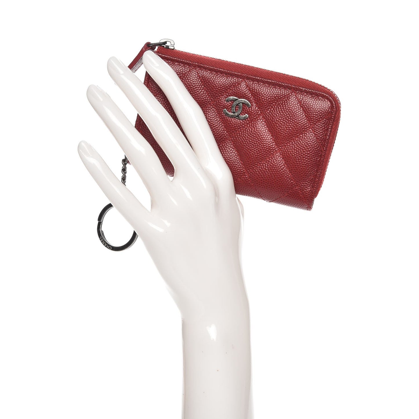 Caviar Quilted Key Holder Case Red