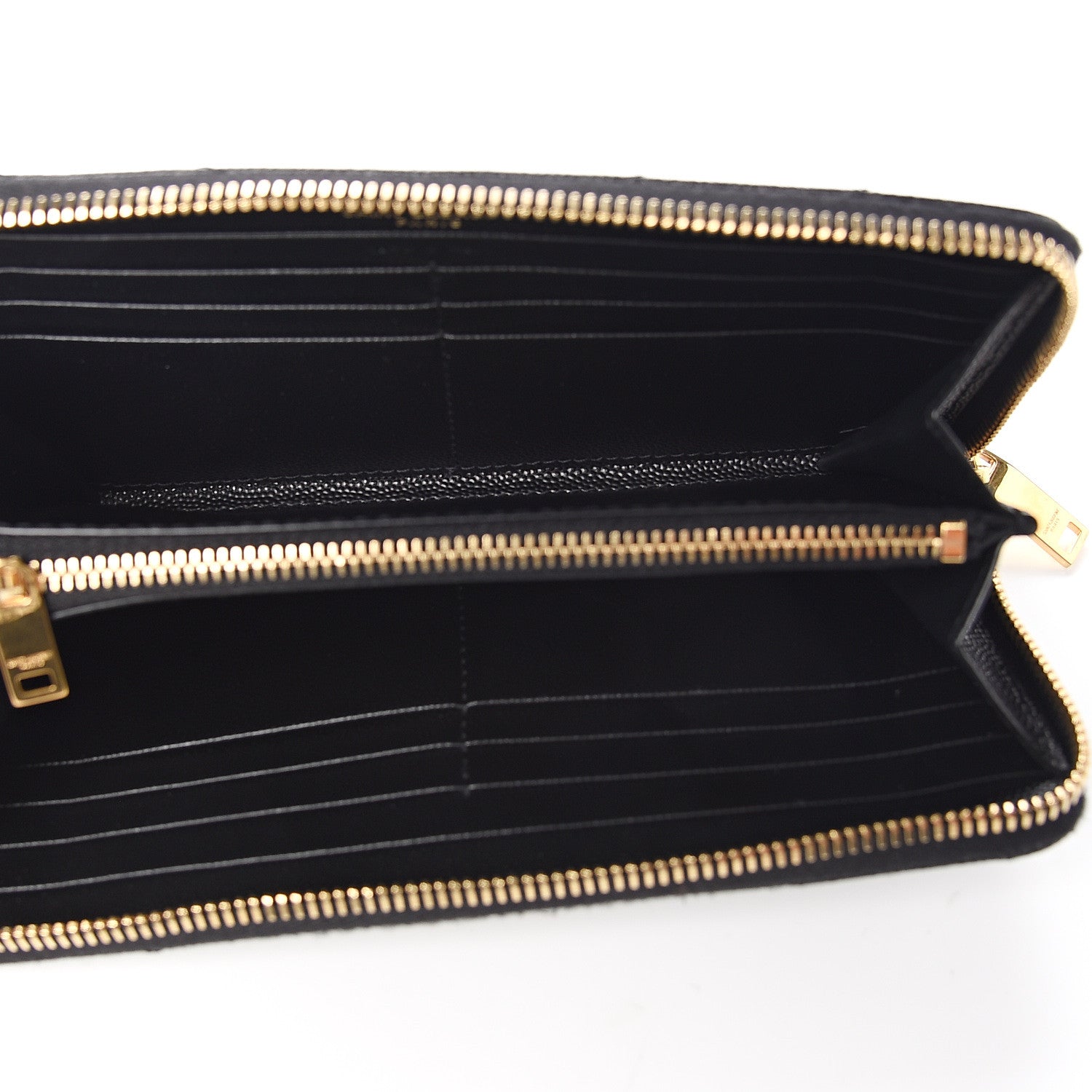 Saint Laurent Grain De Poudre Matelasse Chevron Monogram Zip Around Wallet Black 4 of 5