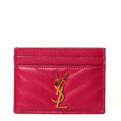 Saint Laurent Grain De Poudre Matelasse Chevron Monogram Credit Card Case Bubblegum 1 of 6