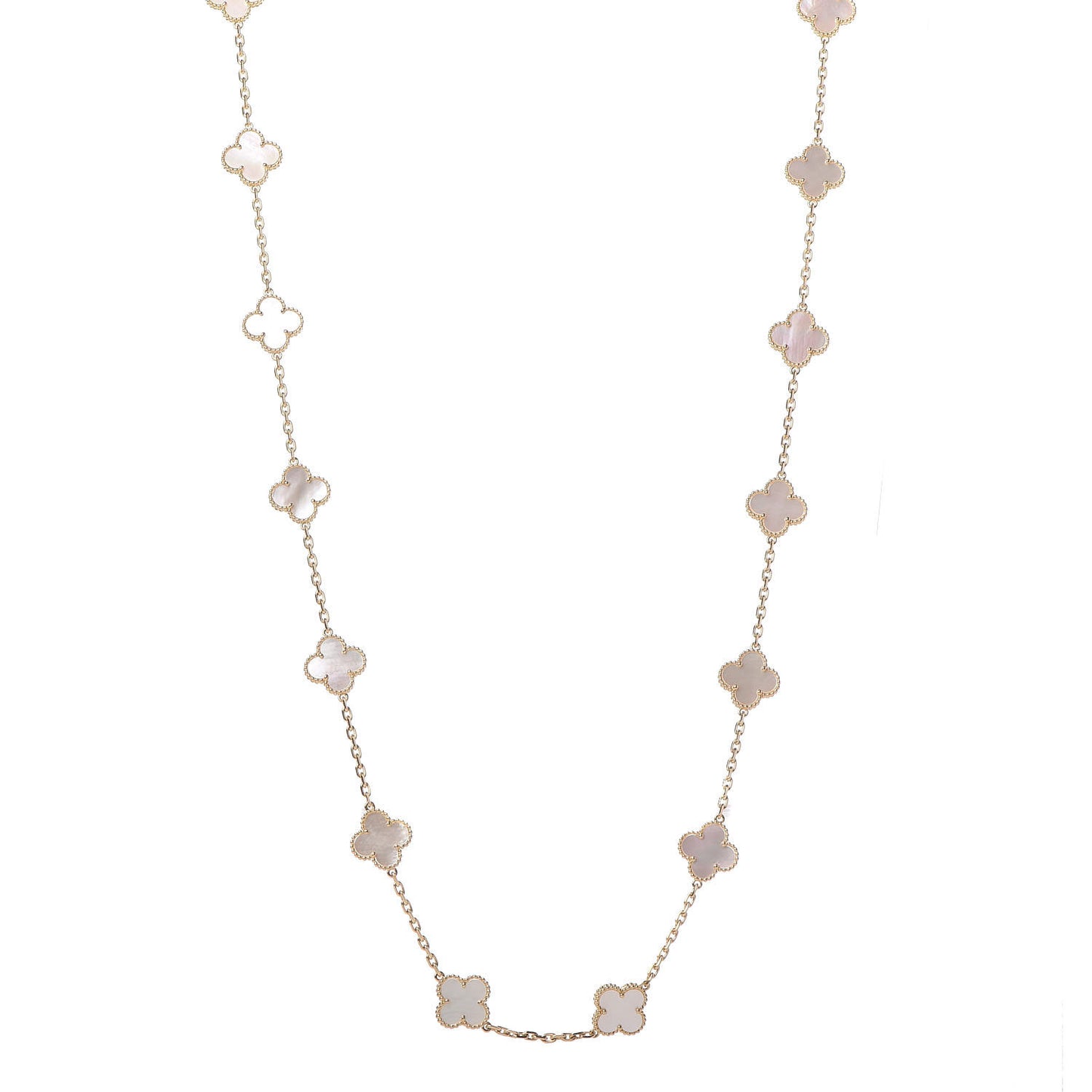 18K Yellow Gold Mother of Pearl 20 Motifs Vintage Alhambra Necklace