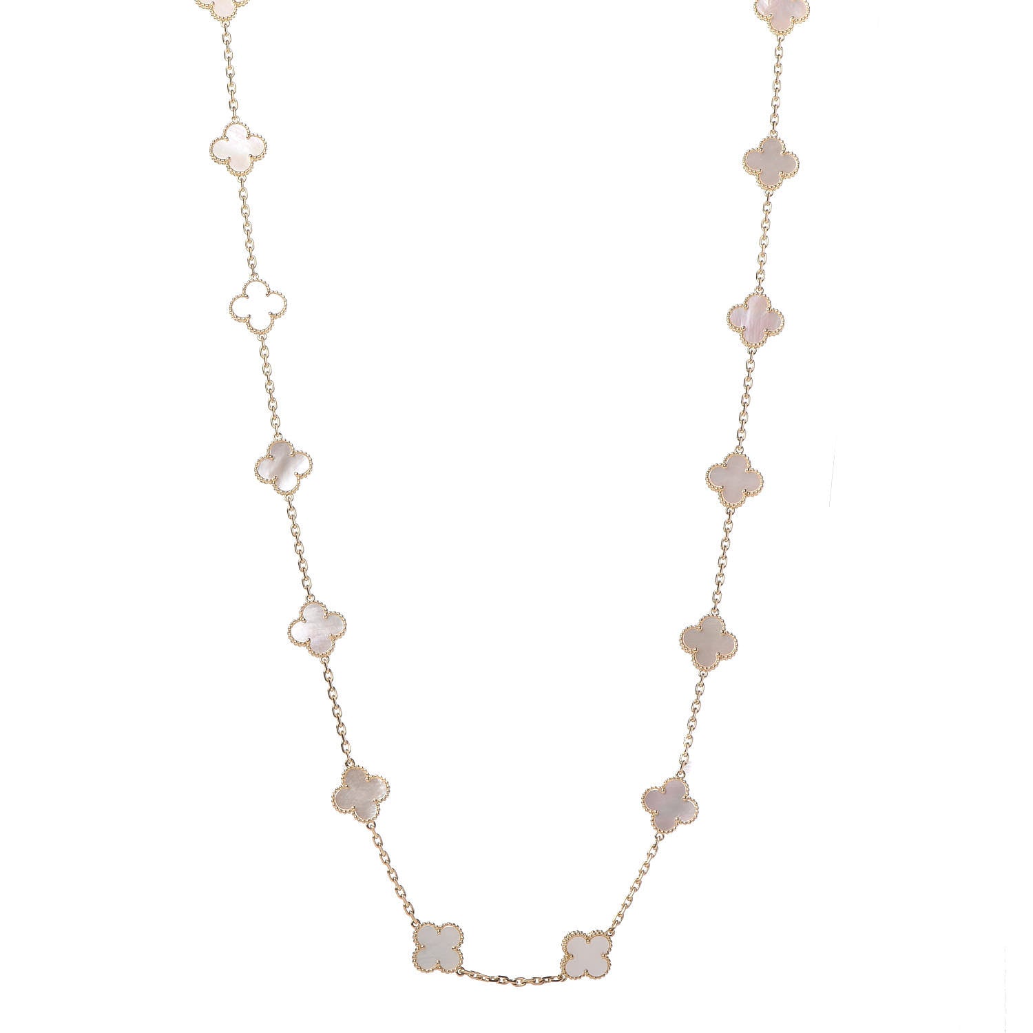 Van Cleef & Arpels 18K Yellow Gold Mother of Pearl 20 Motifs Vintage Alhambra Necklace 1 of 8