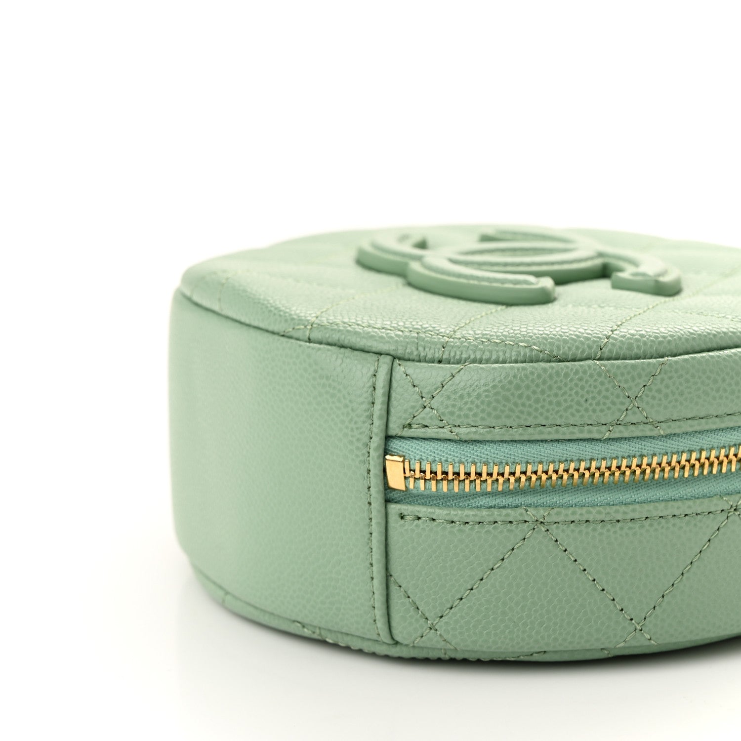 Chanel Caviar Quilted Small Round Vanity With Chain Light Green 10 of 11