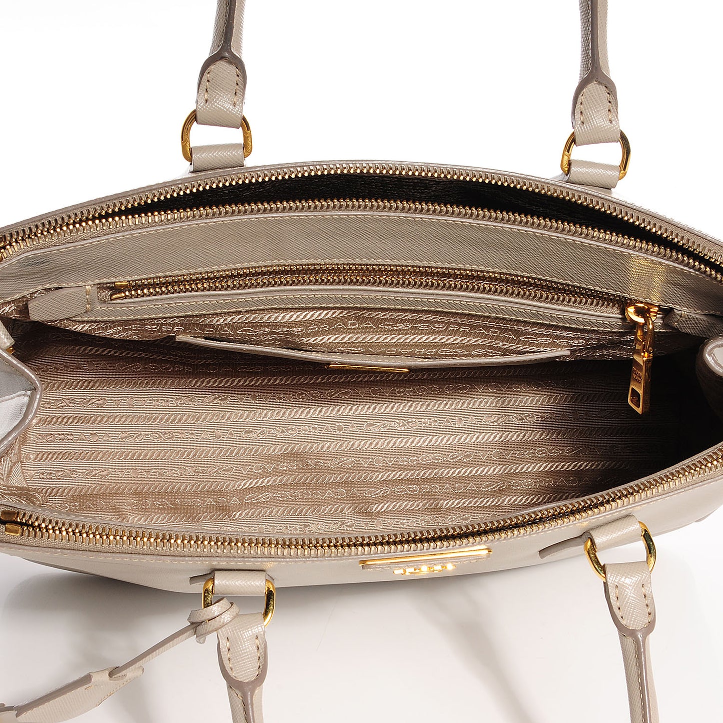 Saffiano Lux Medium Double Zip Tote Pomice