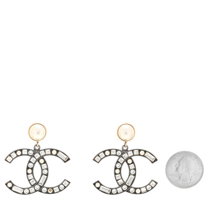 Chanel Crystal Pearl CC Drop Earrings Gold Silver 2 of 6