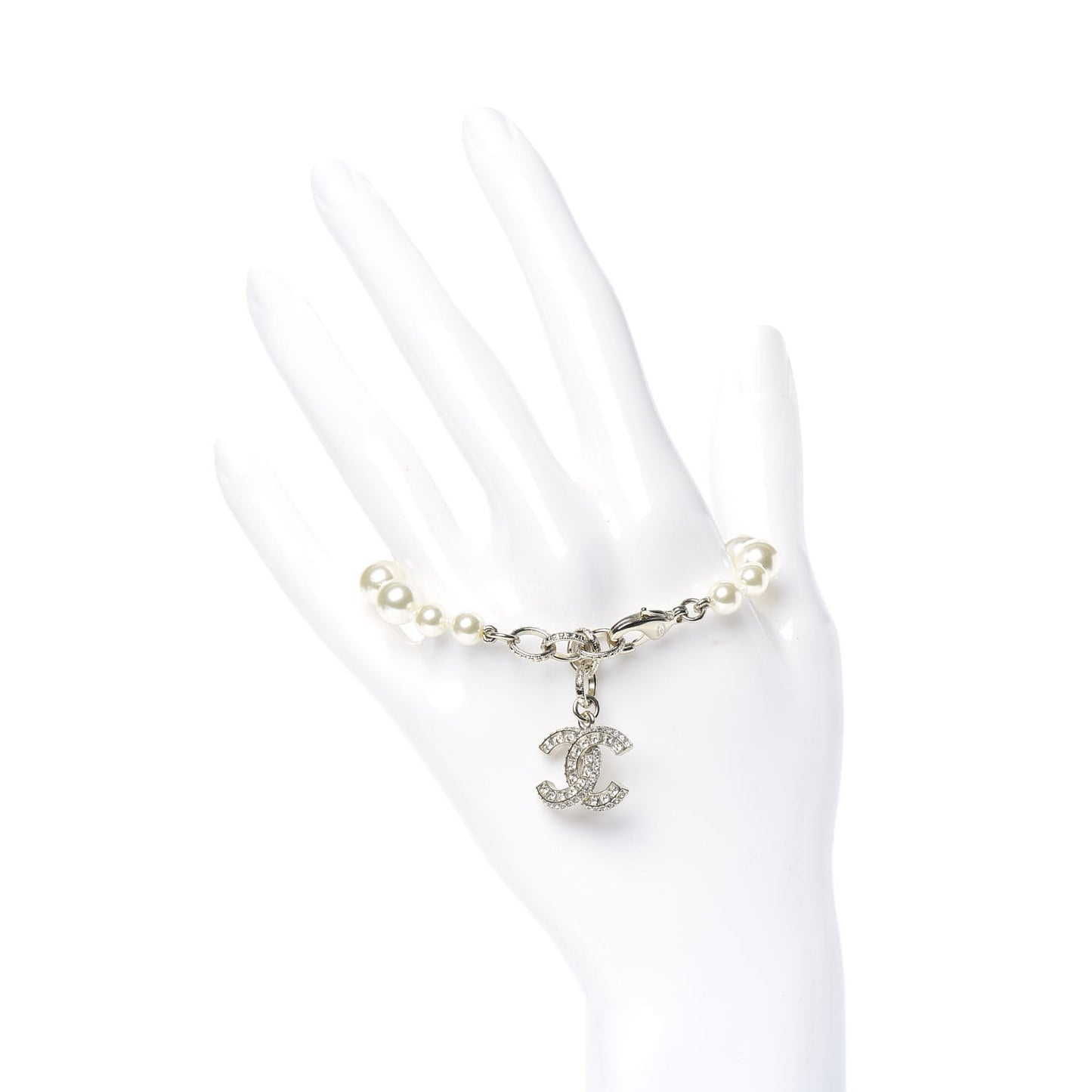 Graduated Pearl Crystal CC Bracelet Gold