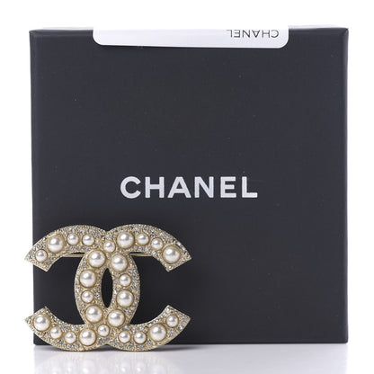 Chanel Pearl Crystal CC Brooch Gold 4 of 4