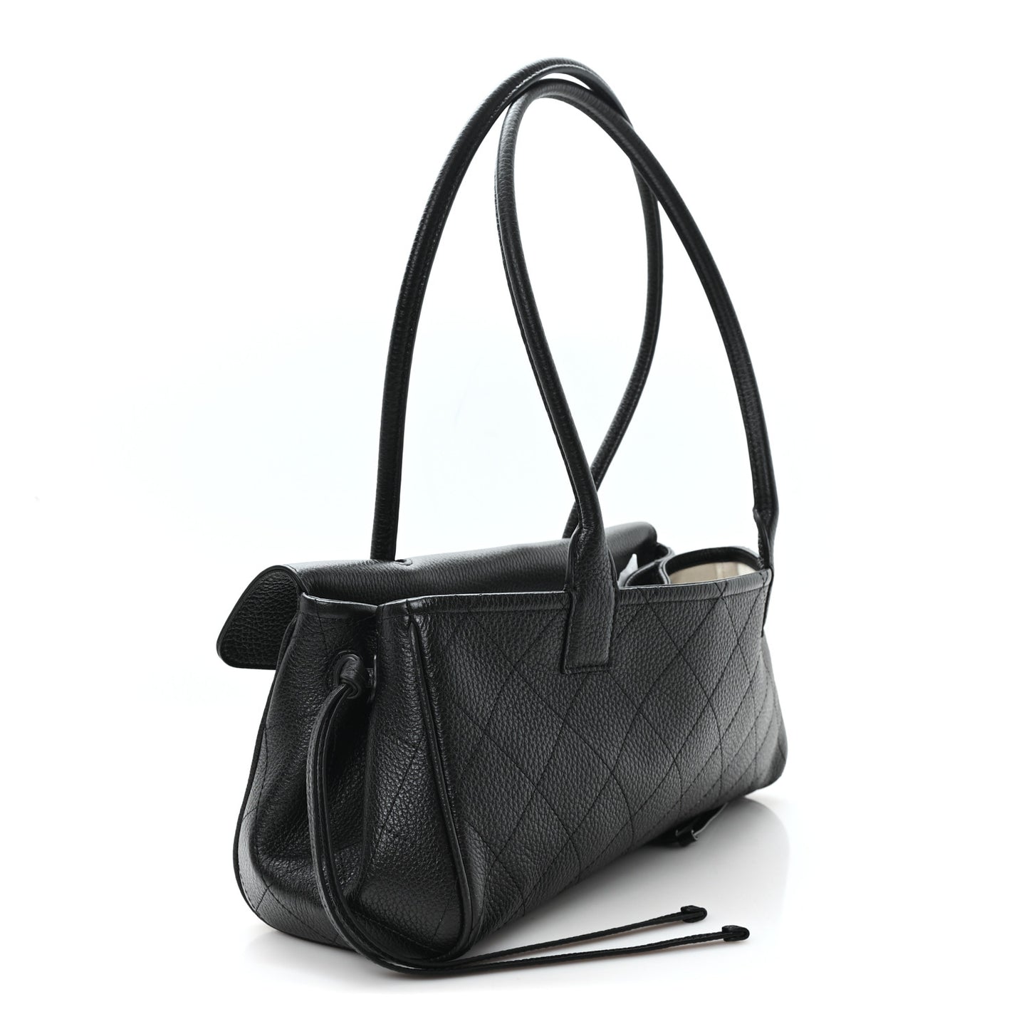 Grained Calfskin Stitched Urban Essentials Small Shopping Bag Black