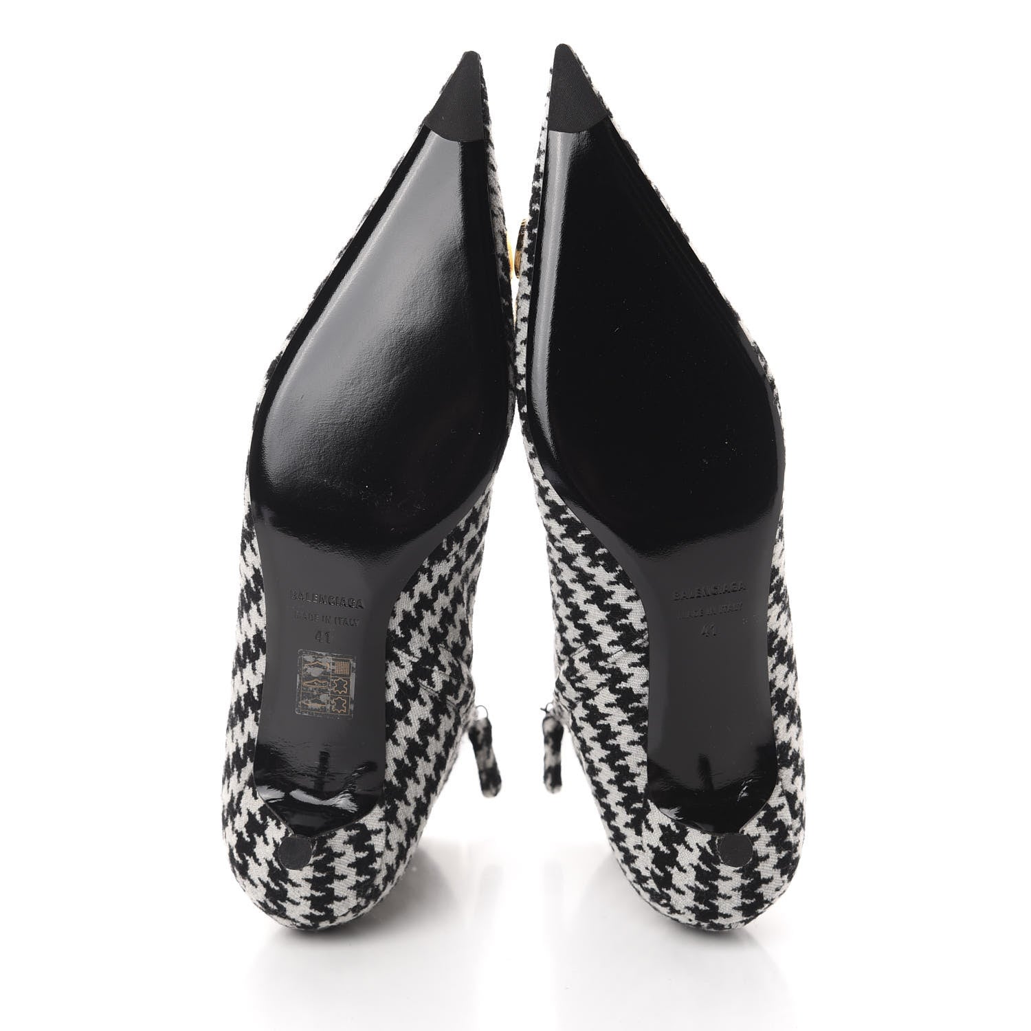 Balenciaga Wool Houndstooth BB Pointy Toe Ankle Booties 41 Black Ivory 6 of 10