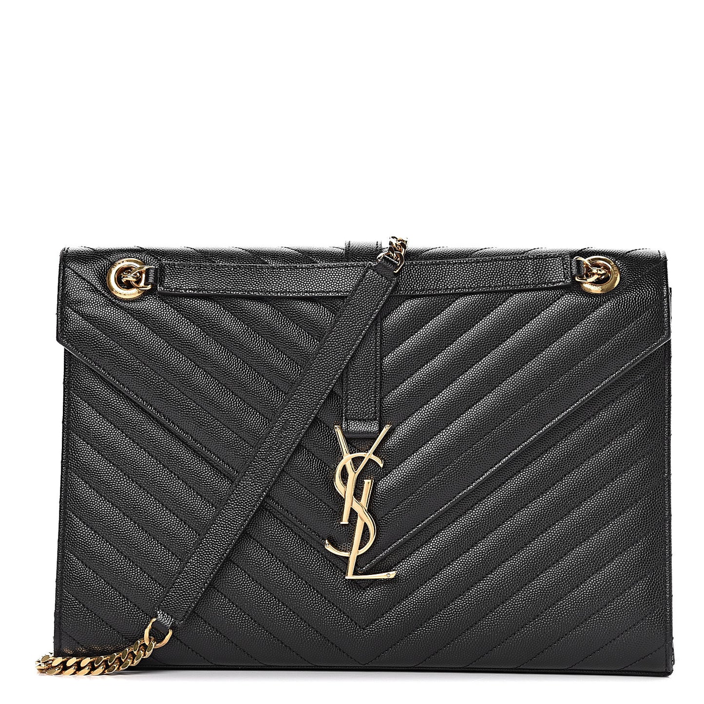 Grain De Poudre Matelasse Chevron Large Monogram Satchel Black