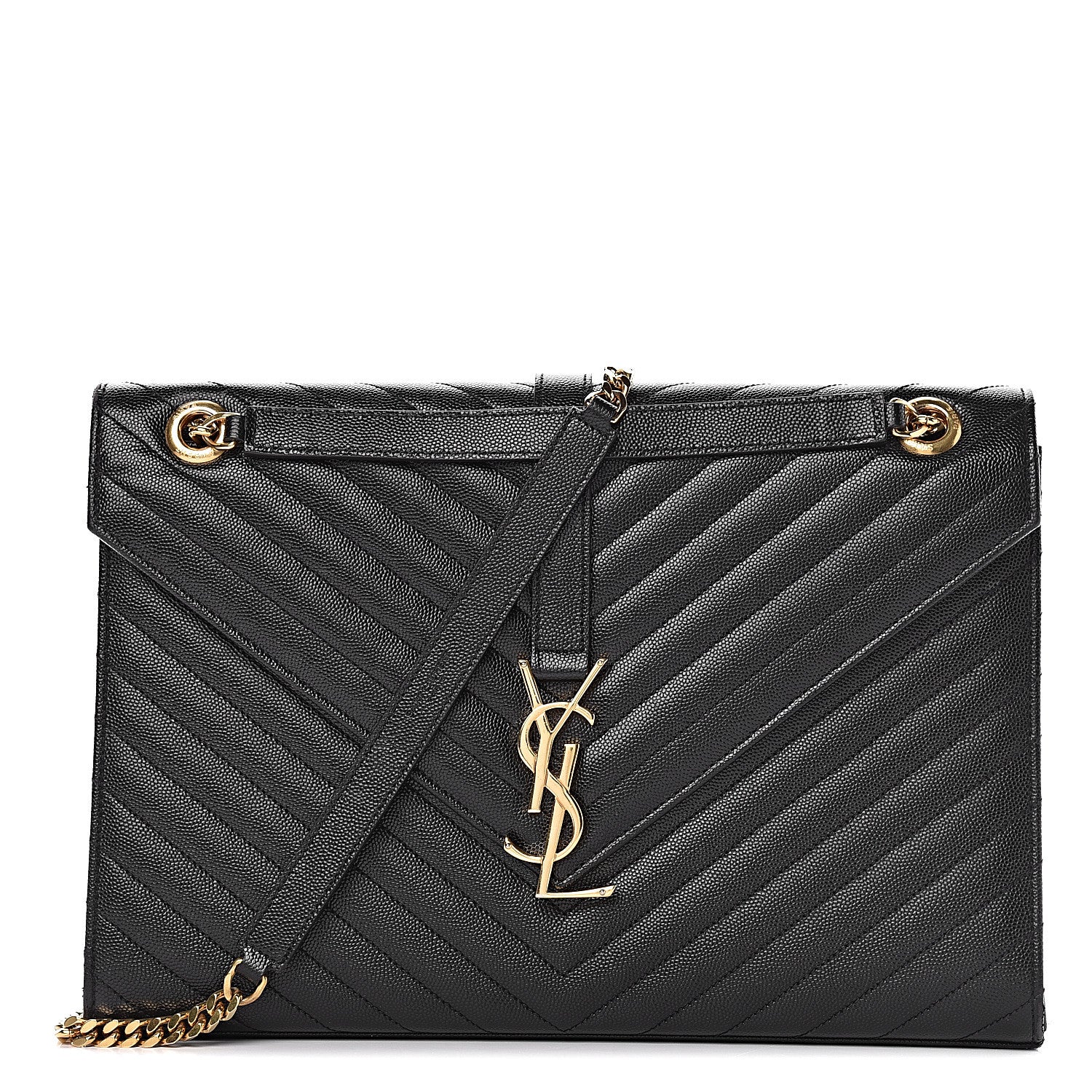 Saint Laurent Grain De Poudre Matelasse Chevron Large Monogram Satchel Black 1 of 20