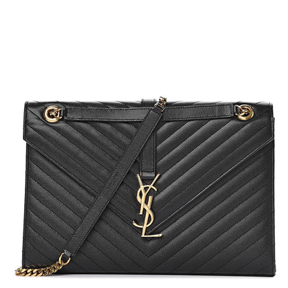 Saint Laurent Grain De Poudre Matelasse Chevron Large Monogram Satchel Black 1 of 20