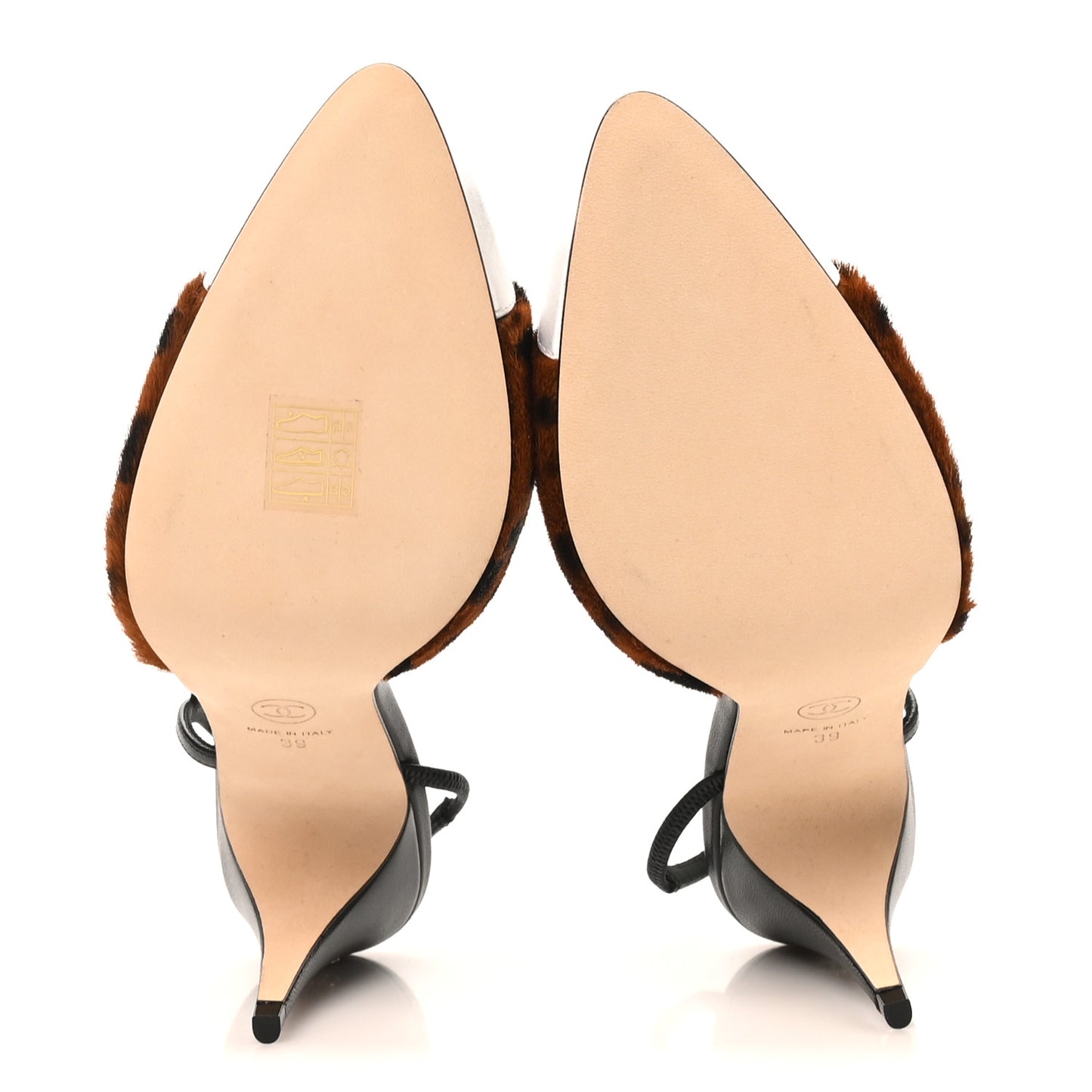 Lambskin Mixed Fibers Cap Toe CC Slingback Pumps 39 White Brown Black