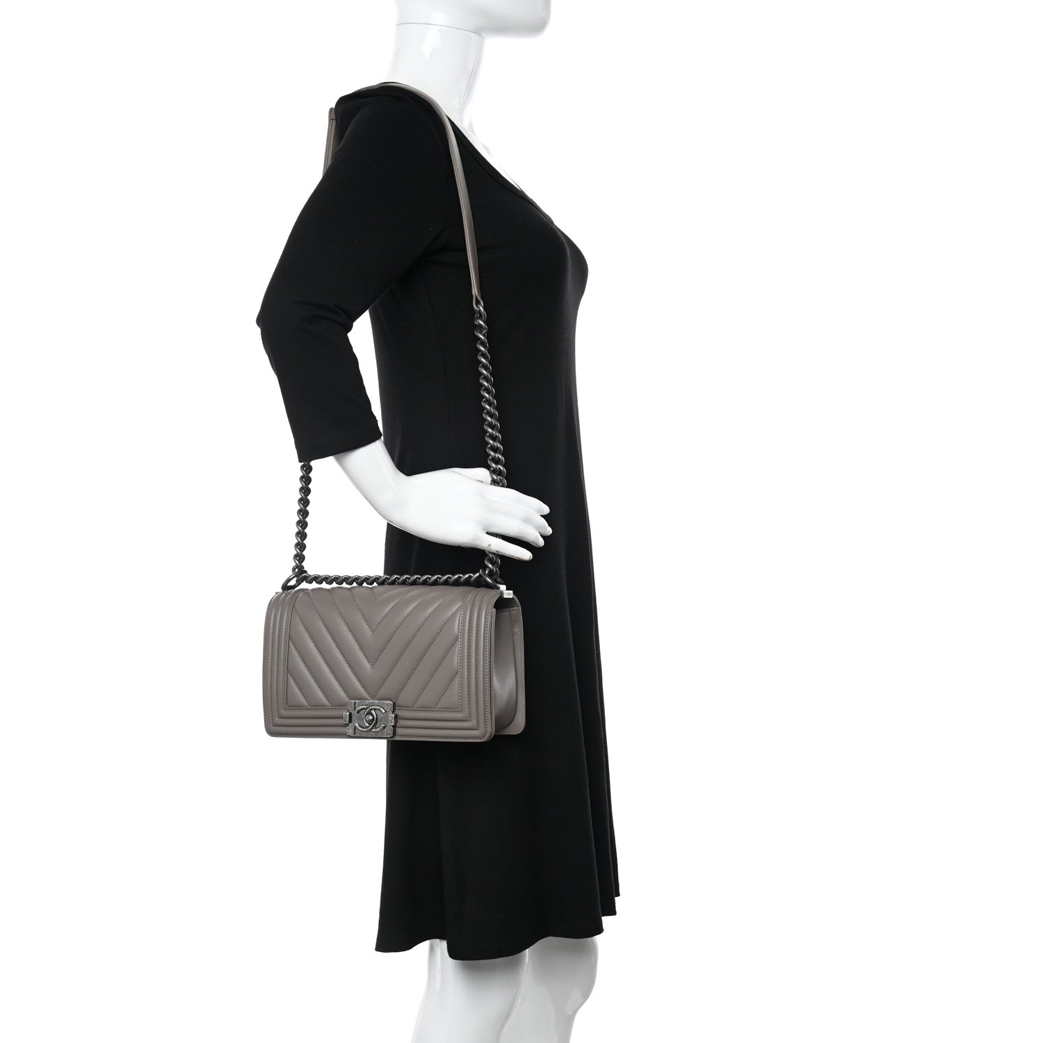 Chanel Calfskin Chevron Quilted Medium Boy Flap Grey 2 of 10