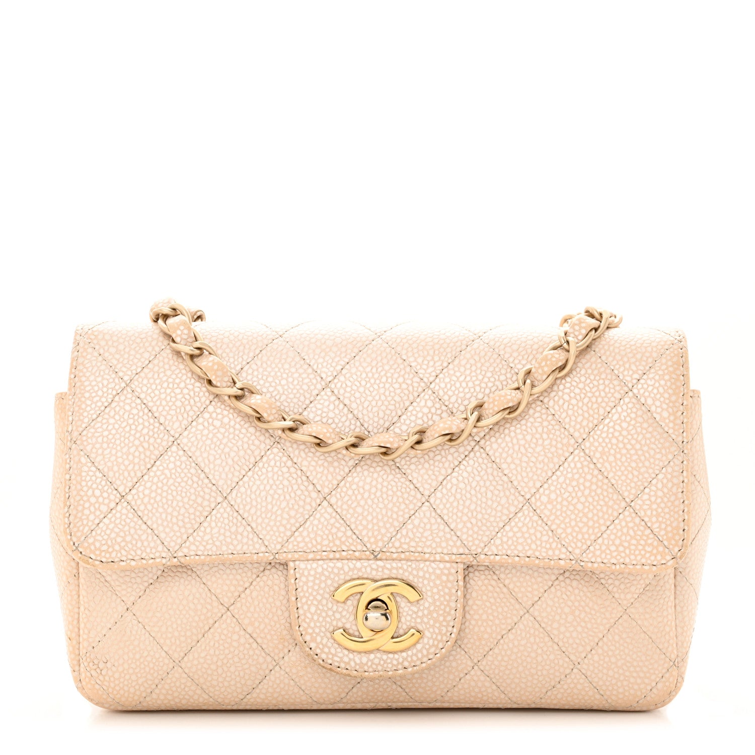Chanel Pearly Caviar Quilted Mini Rectangular Flap Beige 1 of 26
