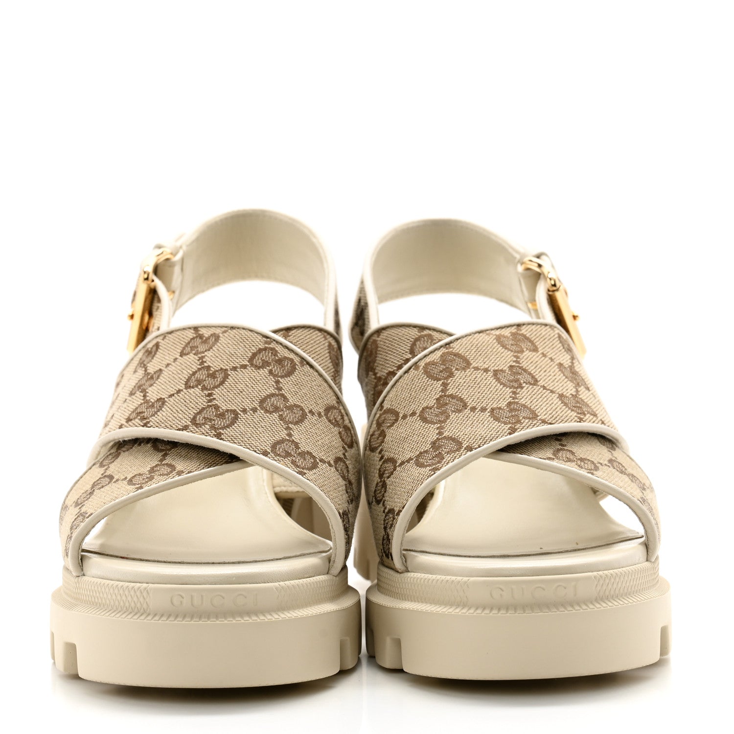 Gucci Monogram Granada Kid Trip 40/72mm Lug Sole Sandals 39 Beige Ebony Mystic White 2 of 11