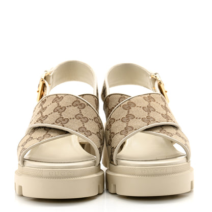 Gucci Monogram Granada Kid Trip 40/72mm Lug Sole Sandals 39 Beige Ebony Mystic White 2 of 11