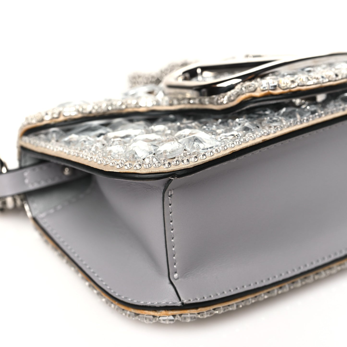 Crystal Nappa Enamel Vlogo Small Loco Shoulder Bag Silver