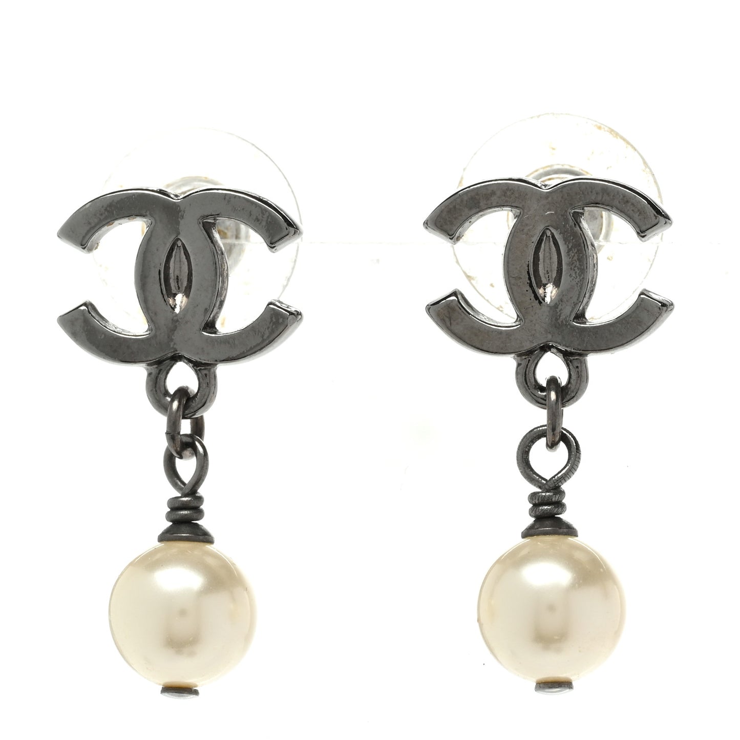 Pearl CC Drop Earrings Silver