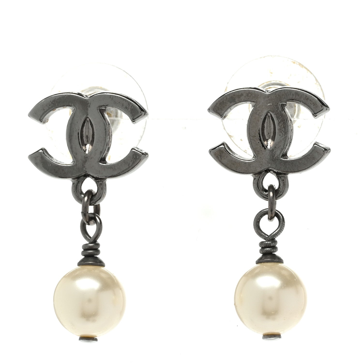 Chanel Pearl CC Drop Earrings Silver 1 of 5