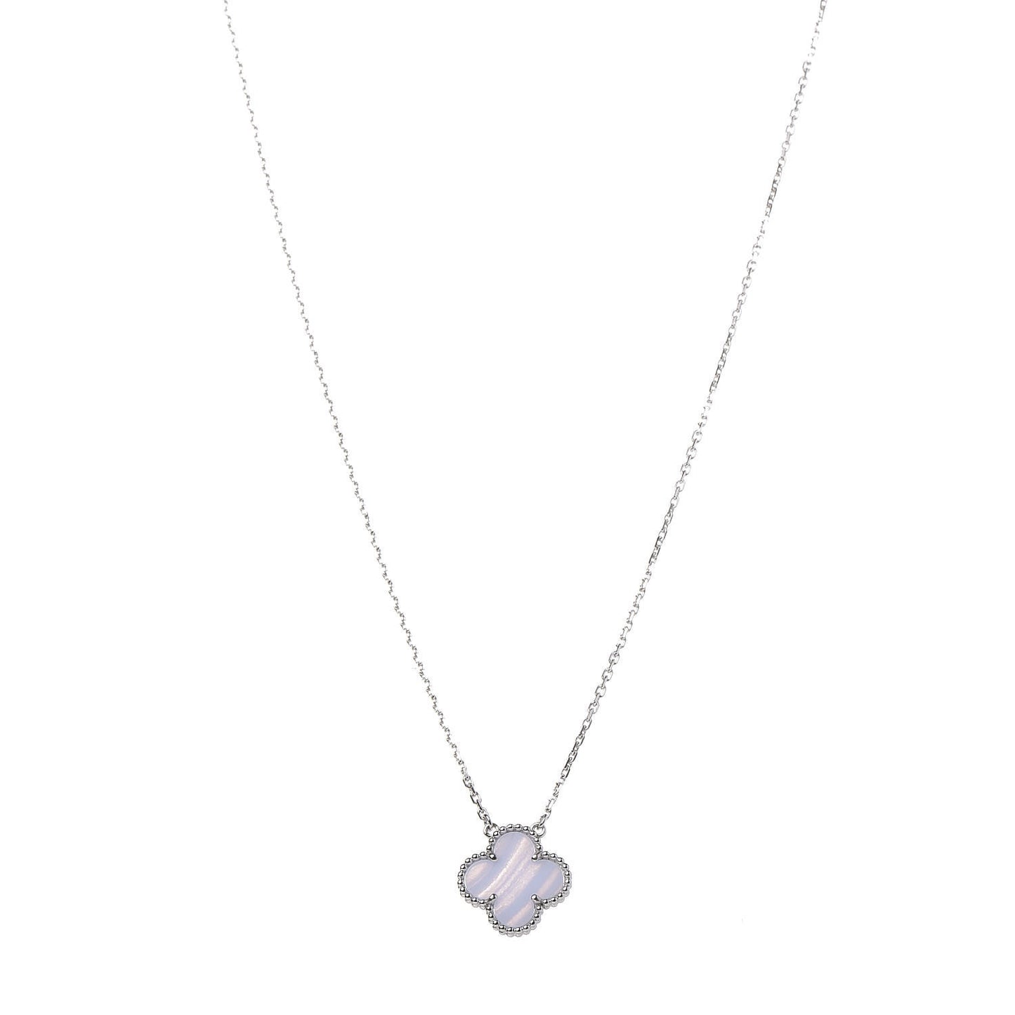 18K White Gold Chalcedony Vintage Alhambra Pendant Necklace