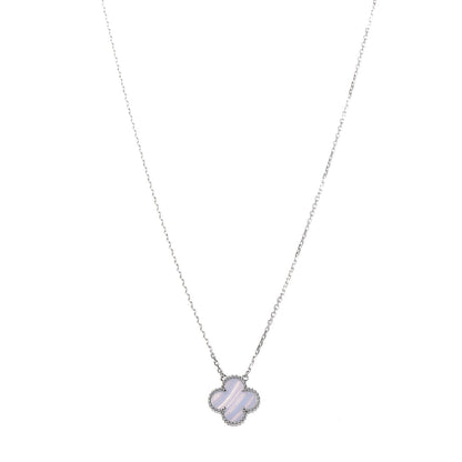 Van Cleef & Arpels 18K White Gold Chalcedony Vintage Alhambra Pendant Necklace 1 of 8