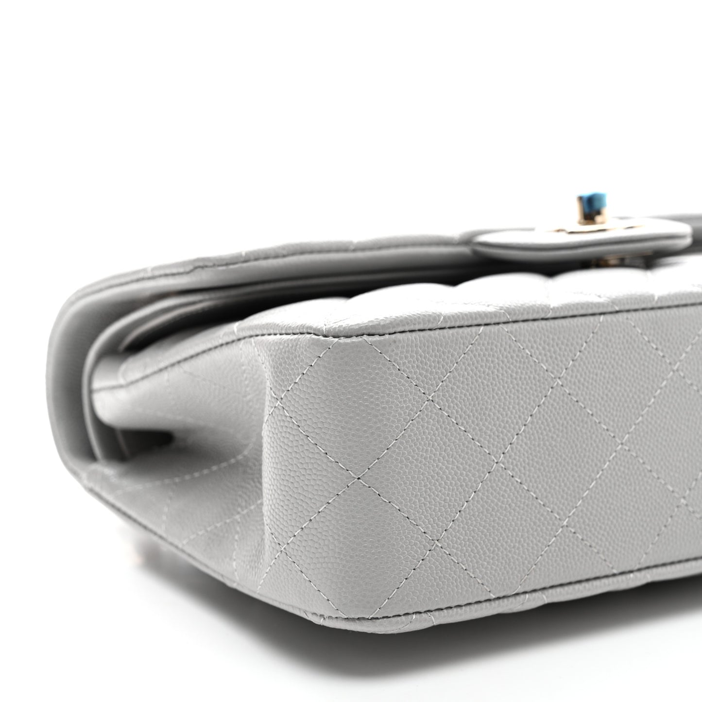 Caviar Quilted Small Double Flap Grey