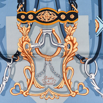 Hermes Silk Brides Et Destin Scarf 90 Blue Jean Mordore Ciel 2 of 3