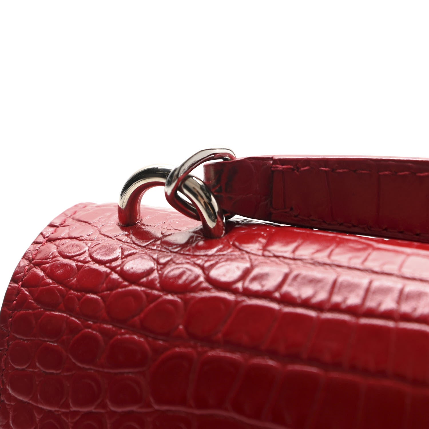 Saint Laurent Calfskin Crocodile Embossed Monogram Sunset Chain Wallet New Lipstick Red 13 of 13