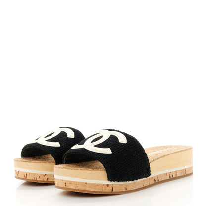 Chanel Tweed Cork CC Mule Sandal 37 Black 3 of 9