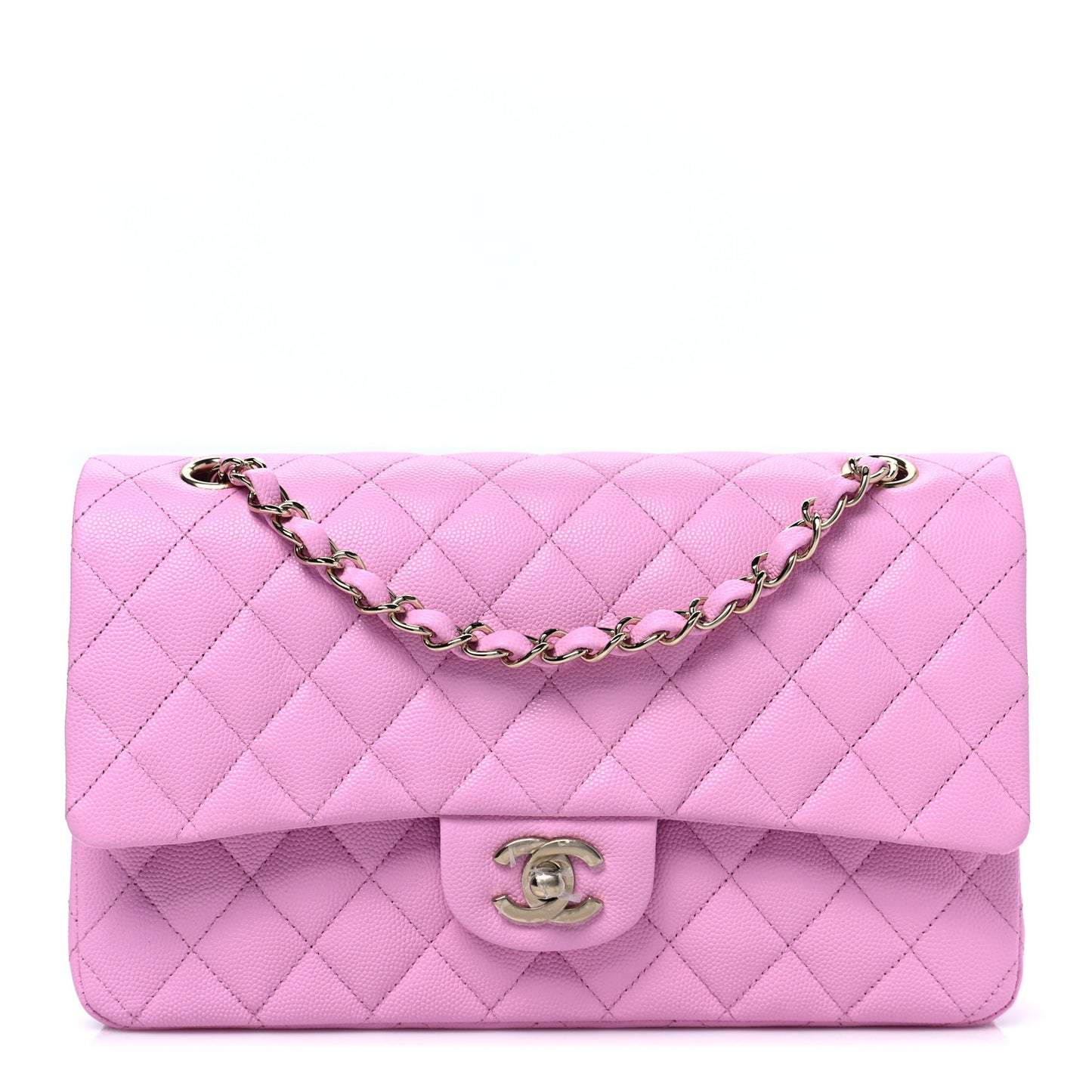 Caviar Quilted Medium Double Flap Pink