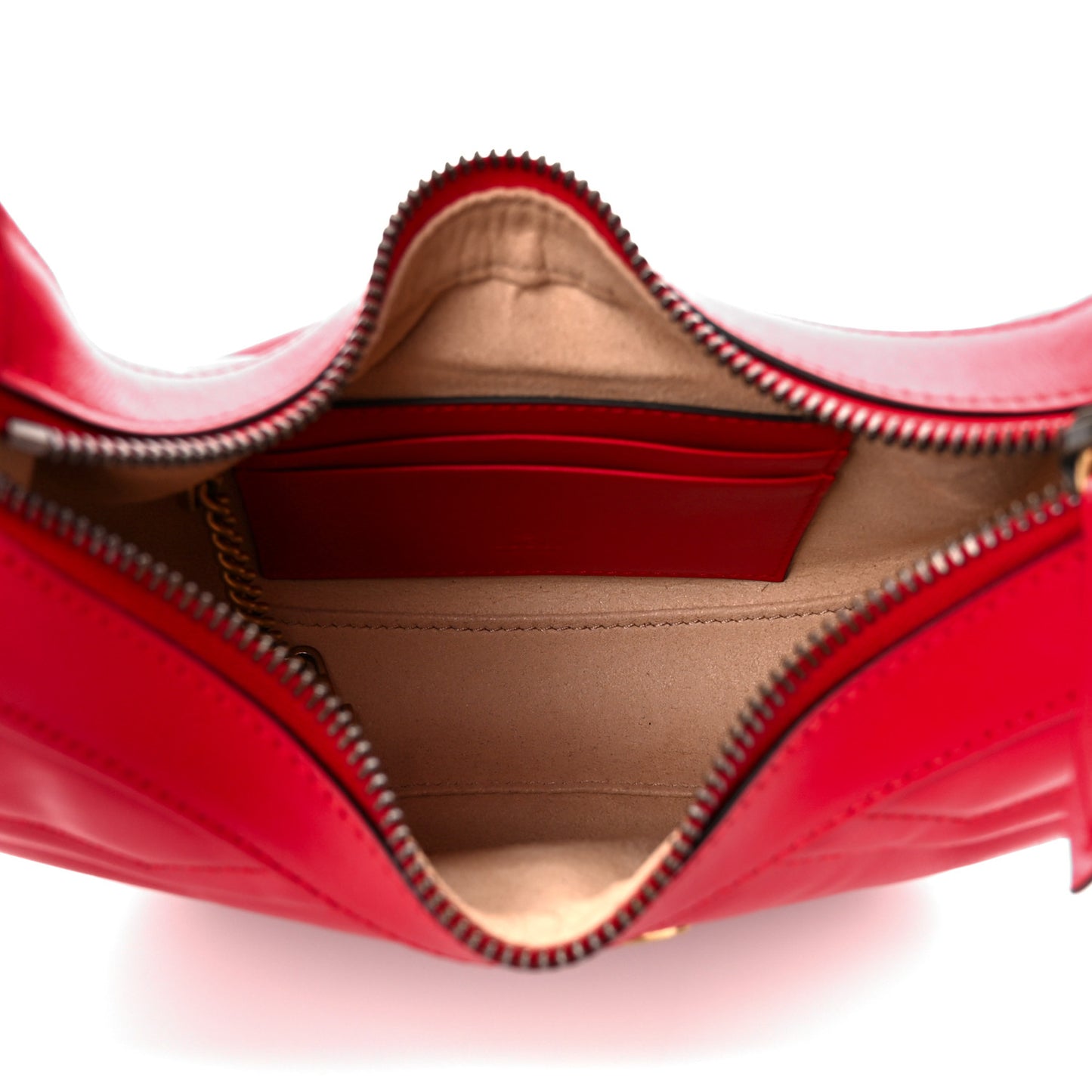 Calfskin Matelasse Chevron Mini GG Marmont Half Moon Hobo Rosso