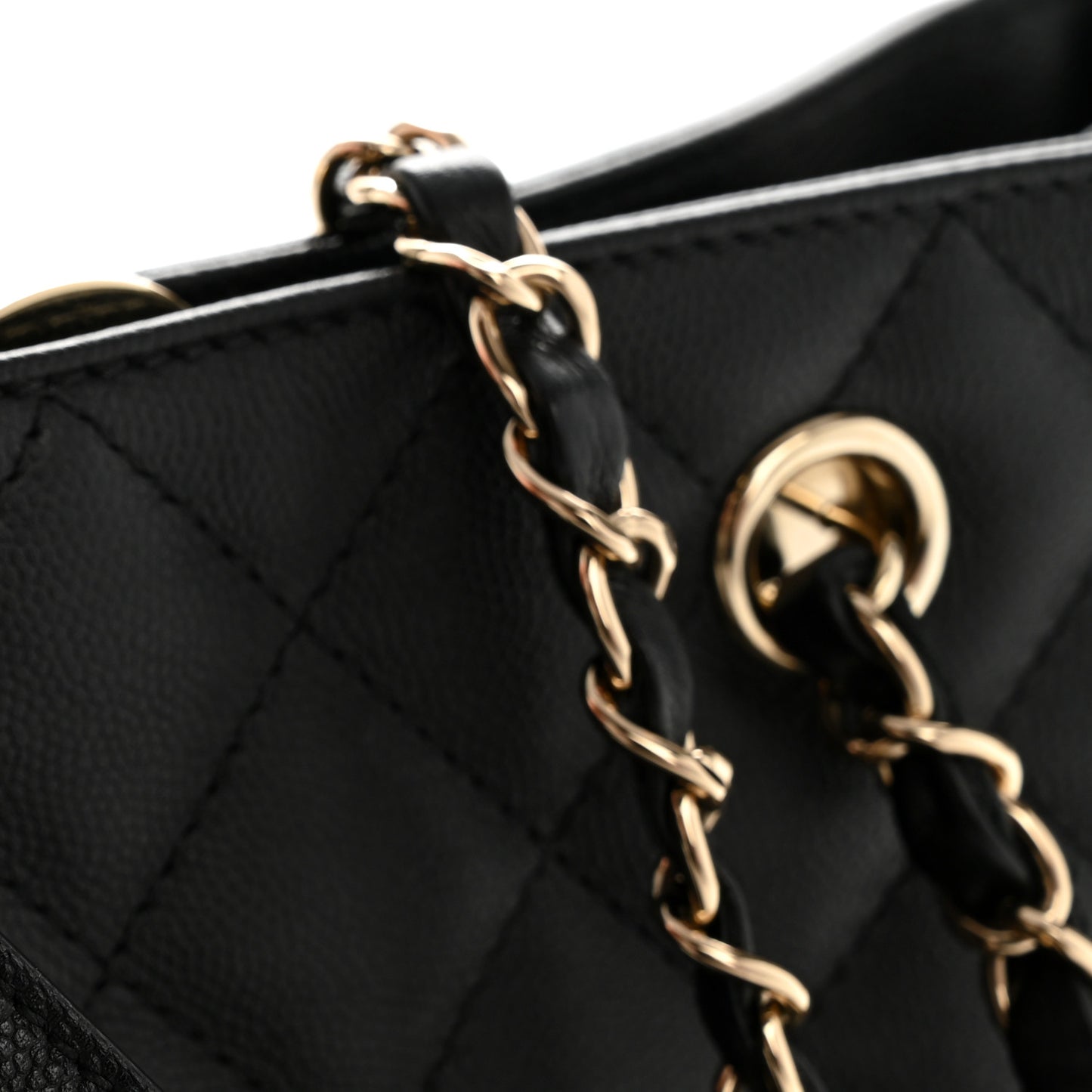 Caviar Quilted Small Shopping Tote  Black