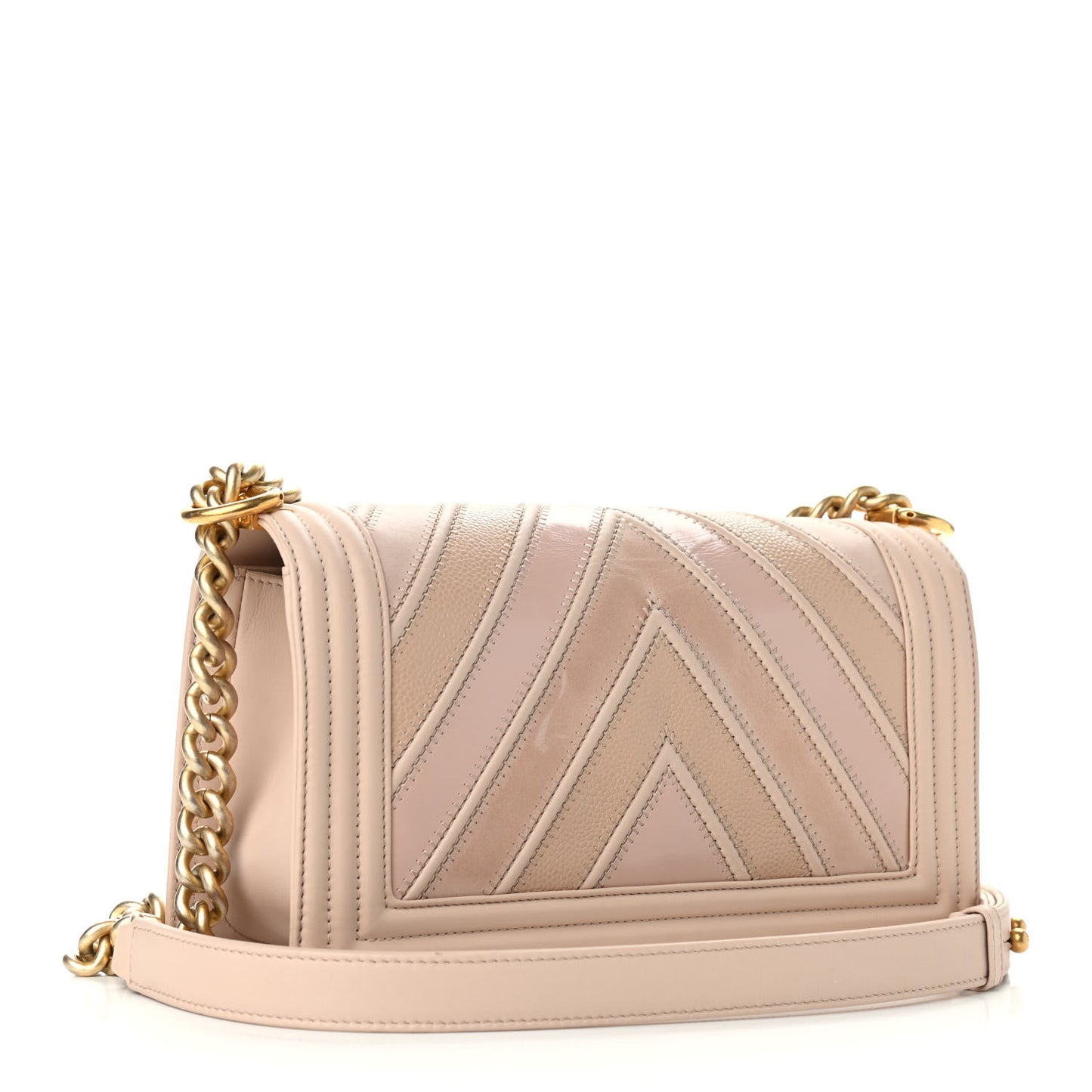 Caviar Suede Calfskin Chevron Medium Boy Flap Beige