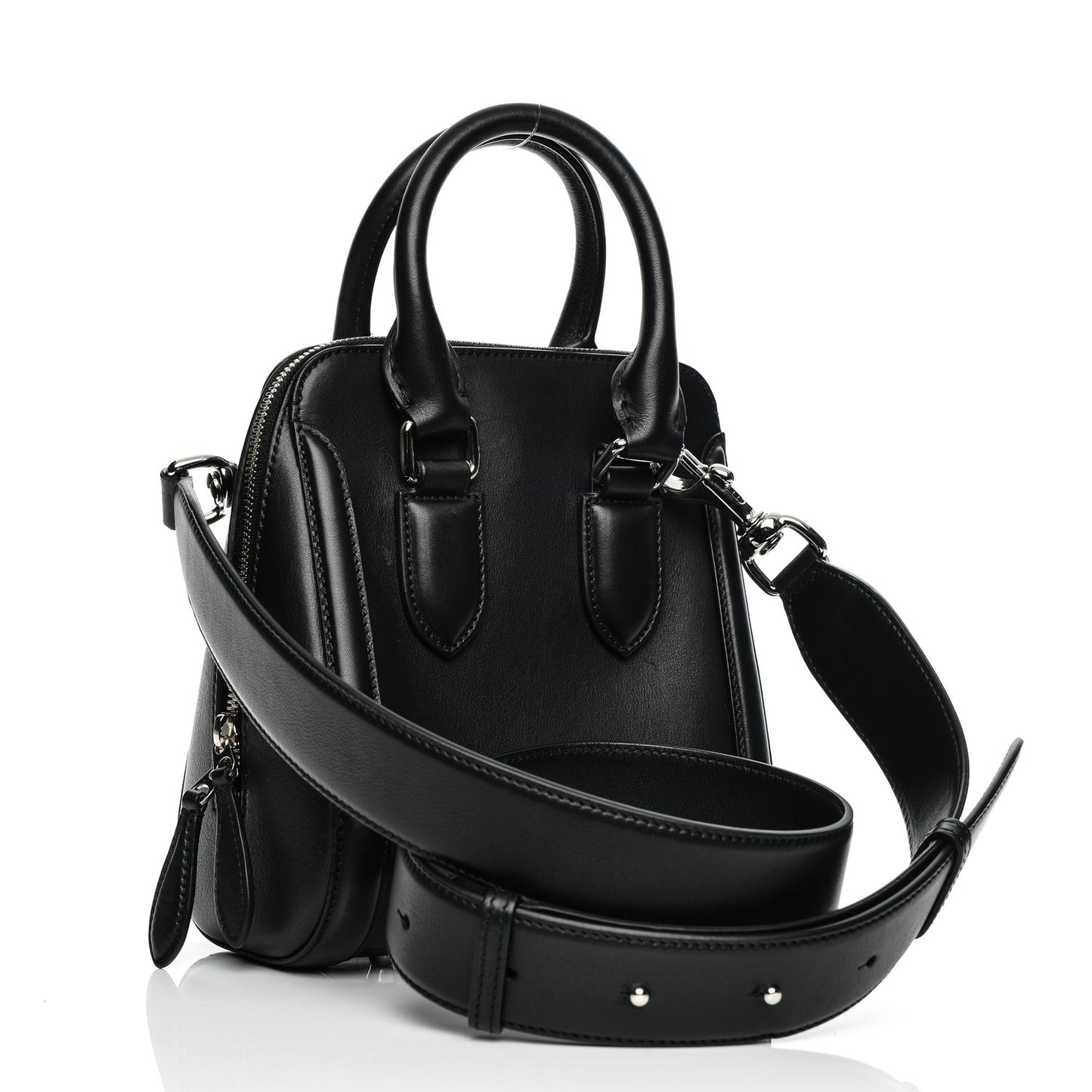 Calfskin Studded Crystal Embellished Small Heroine Black