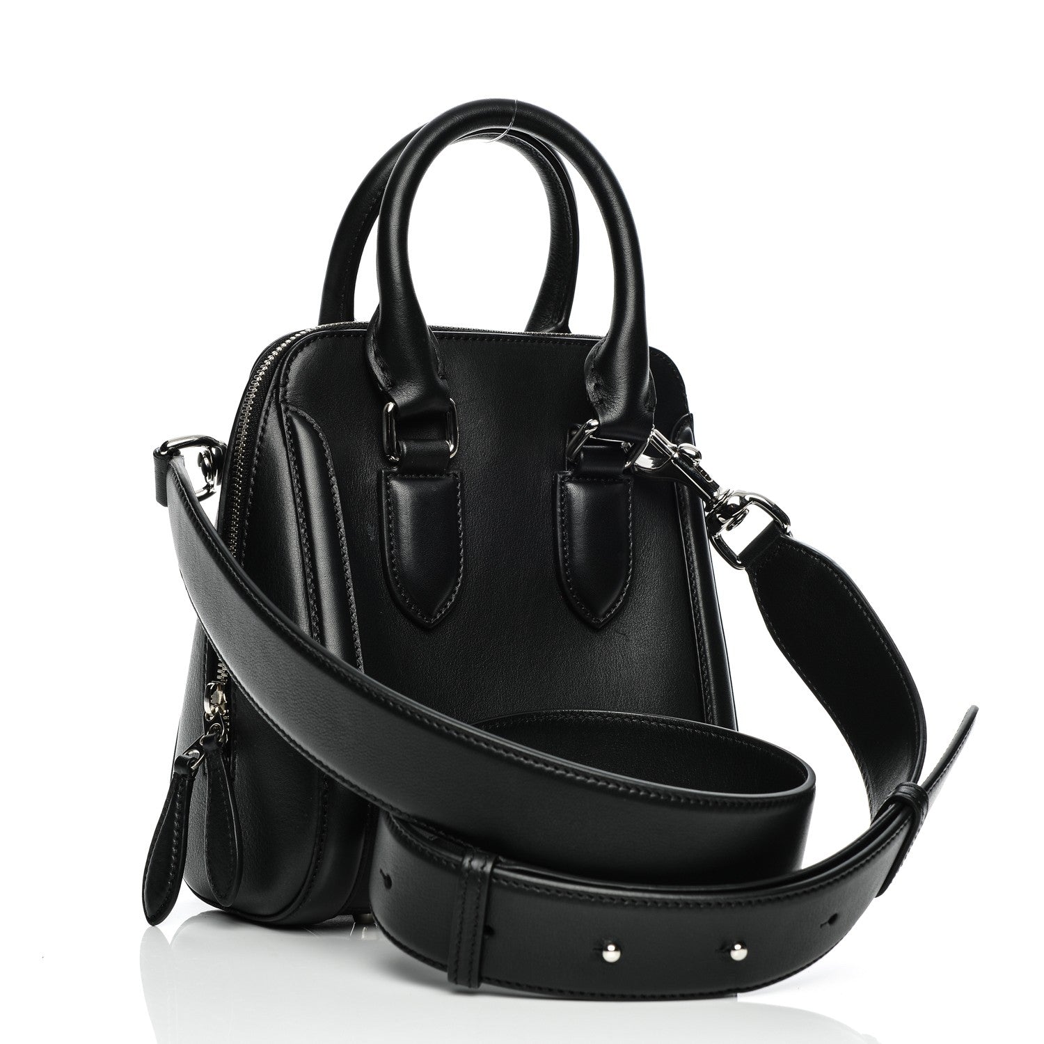 Alexander McQueen Calfskin Studded Crystal Embellished Small Heroine Black 3 of 7